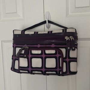 Sonia Kashuk travel bag double zippers train case top handle purple geometric